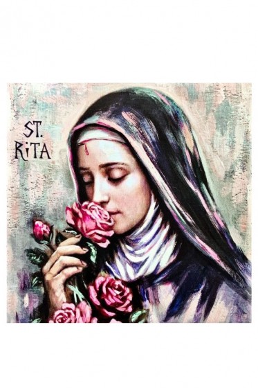 Święta Rita z różami - płytka ceramiczna mała
