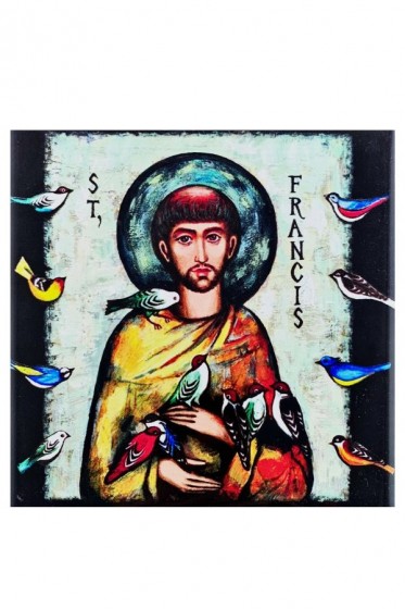 Święty Franciszek z ptaszkami - płytka ceramiczna mała