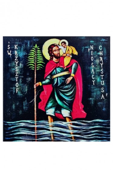 Święty Krzysztof Niosący Chrystusa - płytka ceramiczna bardzo mała