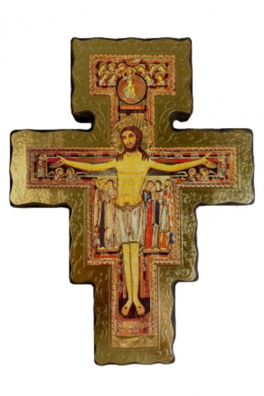 Krzyż z San Damiano B11 złoty gruba deska Krzyż z San Damiano B11 złoty gruba deska