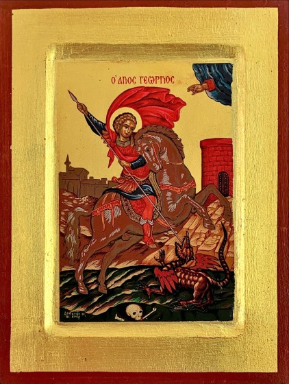 Ikona Święty Jerzy na brązowym koniu mała