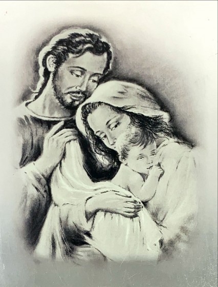 Święta Rodzina - obraz w kolorze srebrnym 14x19 cm