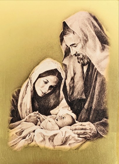 Święta Rodzina 2 - obraz w kolorze złotym 14x19 cm