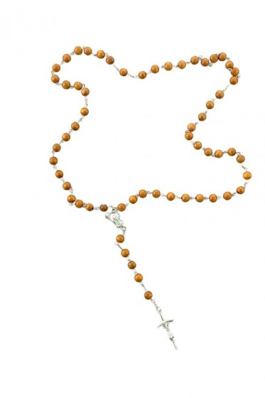 Różaniec jasnobrązowy z krzyżem papieskim