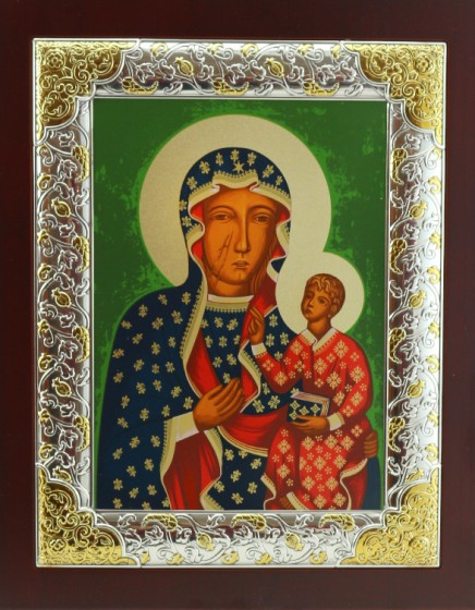 Ikona Matka Boża Częstochowska posrebrzana ramka