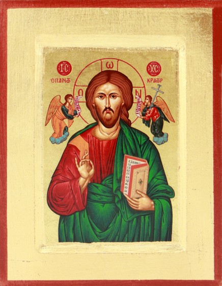 Ikona Chrystus Pantokrator zielona