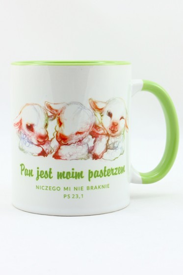 Kubek - Pan jest moim pasterzem / owieczki zielony