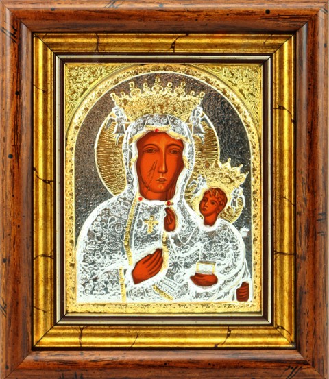 Ikona Matka Boża Częstochowska srebrna średnia
