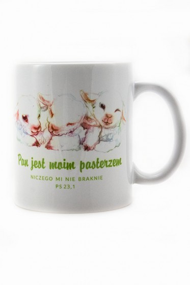Kubek - Pan jest moim pasterzem / owieczki biały