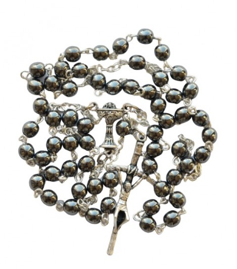 Różaniec komunijny - grafitowa kulka większa  09.02.54