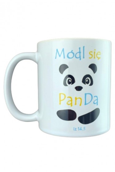 Kubek - Módl się PanDa niebieskie wnętrze białe ucho
