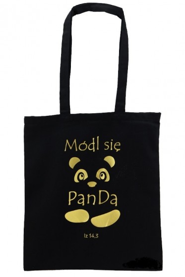 Módl się PanDa - torba czarna bez zamka, złoty napis