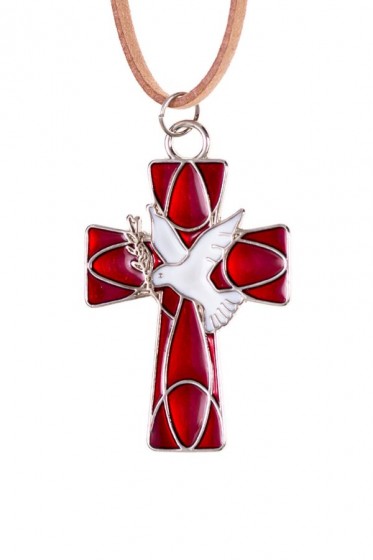 Krzyżyk z gołębicą - Duchem Świętym na rzemyku czerwony K3019A-2 Krzyżyk z gołębicą - Duchem Świętym na rzemyku czerwony K3019A-2