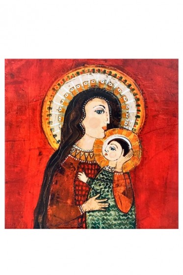 Madonna z Dzieciątkiem - kafelek czerwone tło mały