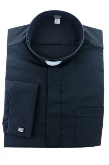 Koszula kapłańska z mankietem na spinki 60% bawełny czarna 43