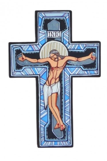 Krzyż - ikona na desce niebieski Krzyż - ikona na desce niebieski