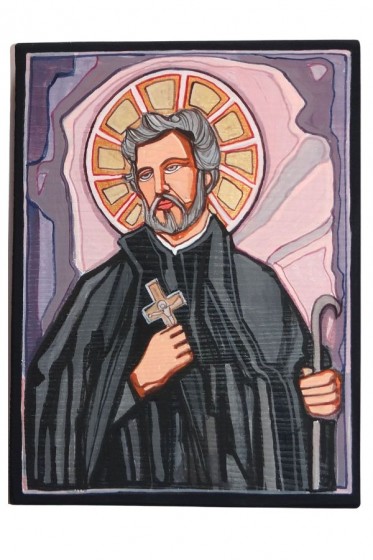 Święty Andrzej Bobola - ikona na desce prostokąt fioletowa