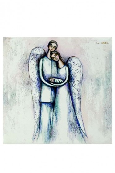 Para aniołów z dzieckiem - płytka ceramiczna mała Z03