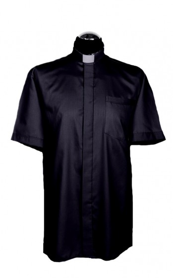 Koszula kapłańska tradycyjna czarna 60% bawełny, krótki rękaw 41