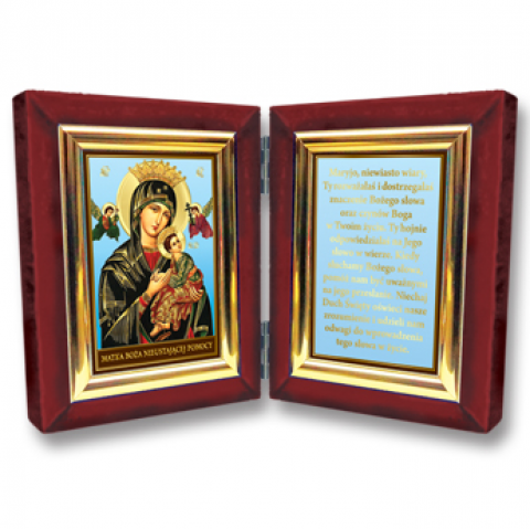 Matka Boża Nieustającej Pomocy - dyptyk aksamit bordowy mały