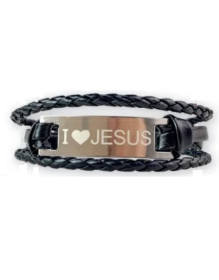 Bransoletka z ekoskóry I love Jesus