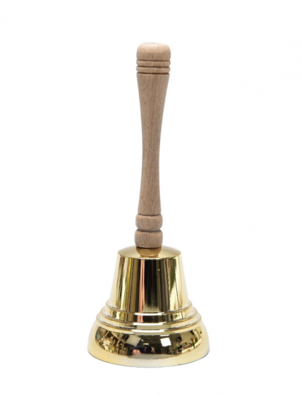 Dzwonek w kolorze złotym z drewnianą rączką 